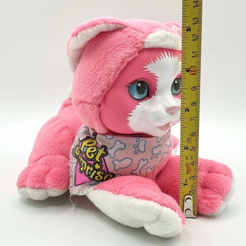 1990s Hasbro Pet Surprise Kitten Sound WORKS Bright Pink Plush Stuffed Cat Meows